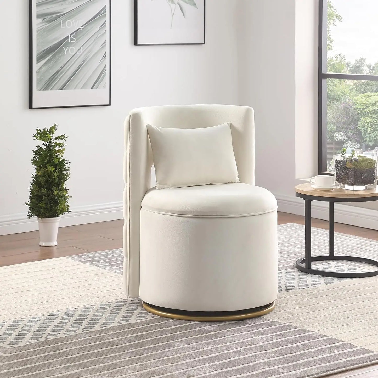 Swivel Storage Velvet Round Vanity Chair With Tufted Back