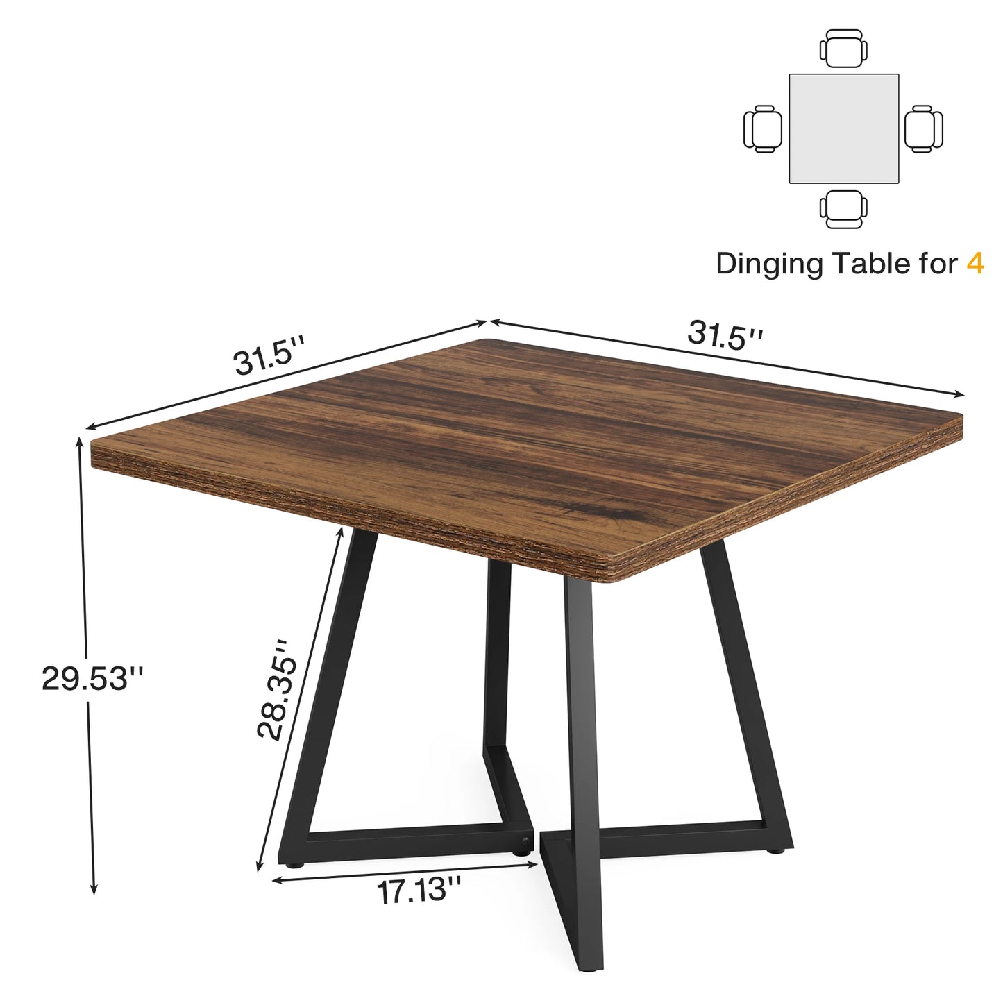 Tribesigns Industrial Wood Square Dining Table Metal Base
