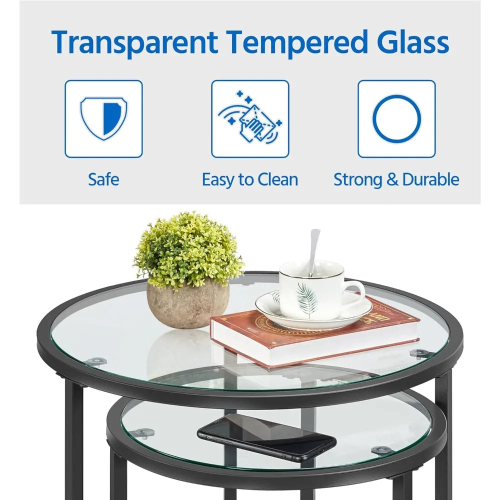 Yaheetech Nesting End Tables Set Of 2 With Glass Tops