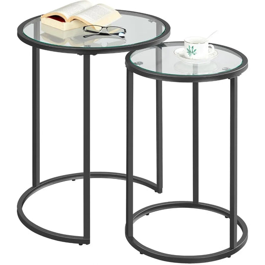Yaheetech Nesting End Tables Set Of 2 With Glass Tops