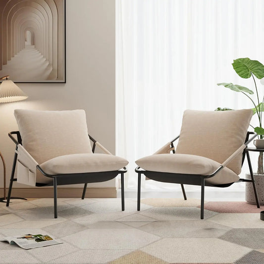 Accent Chairs Set of Two Modern Metal Frame Pockets