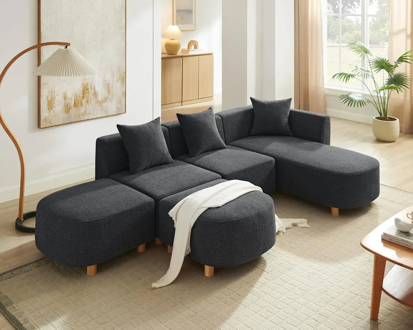 Modular Convertible Sectional Sofa With Ottoman Boucle Cloud Couch