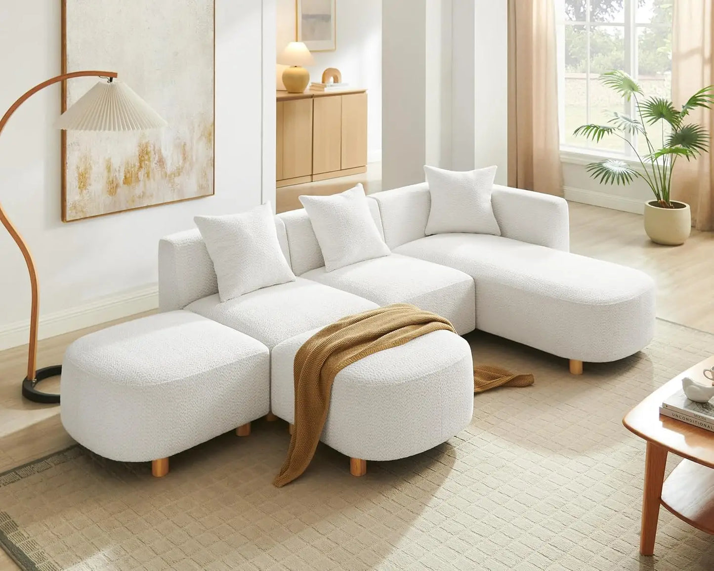 Modular Convertible Sectional Sofa With Ottoman Boucle Cloud Couch