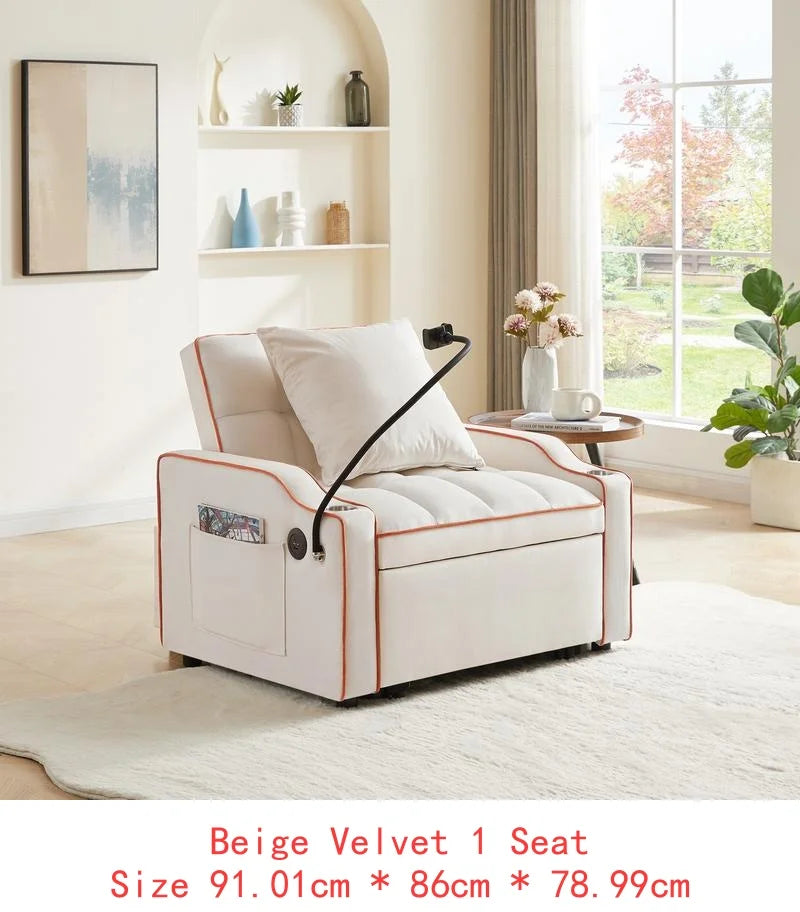 Convertible Sleeper Chair Sofa Bed With Adjustable Pullout Storage