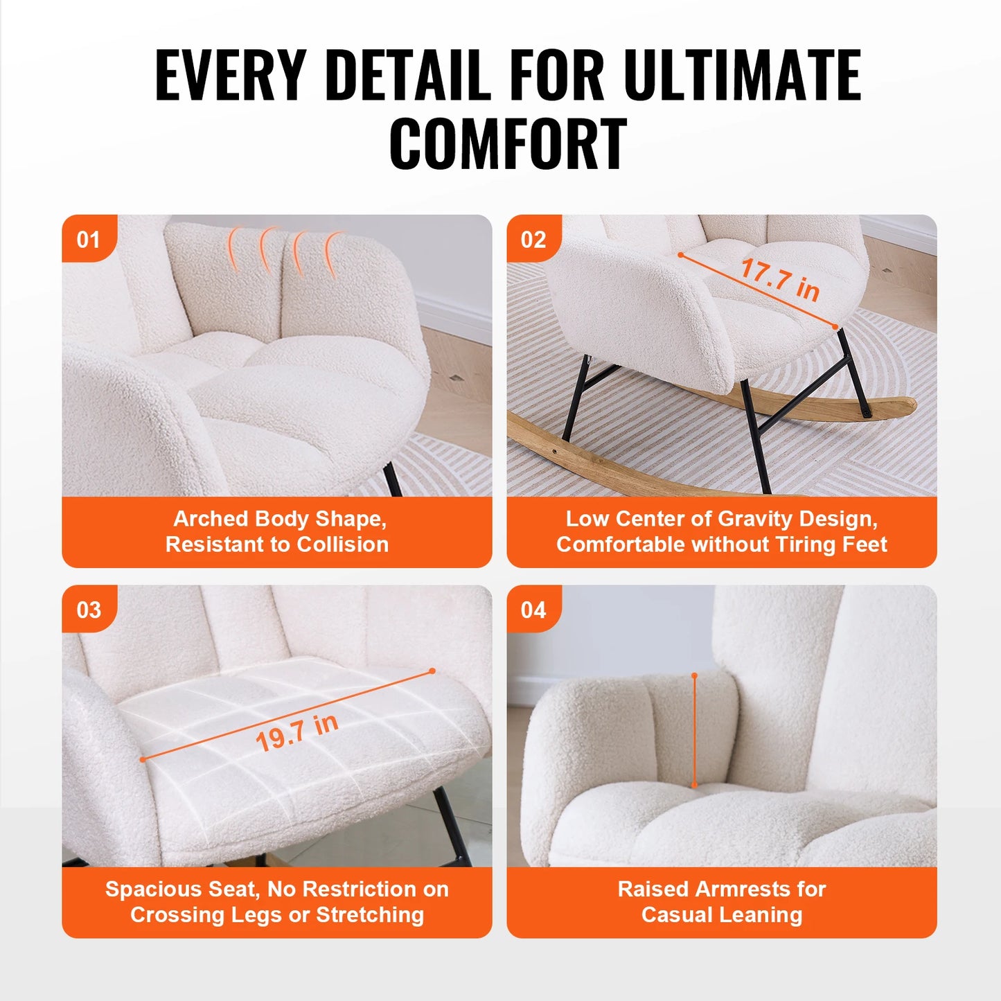 VEVOR Nursery Glider Rocking Chair Upholstered For Home Use