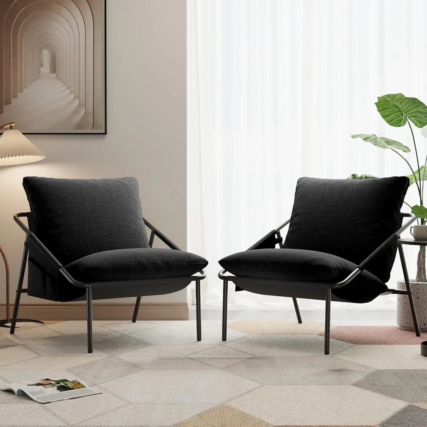 Accent Chairs Set of Two Modern Metal Frame Pockets