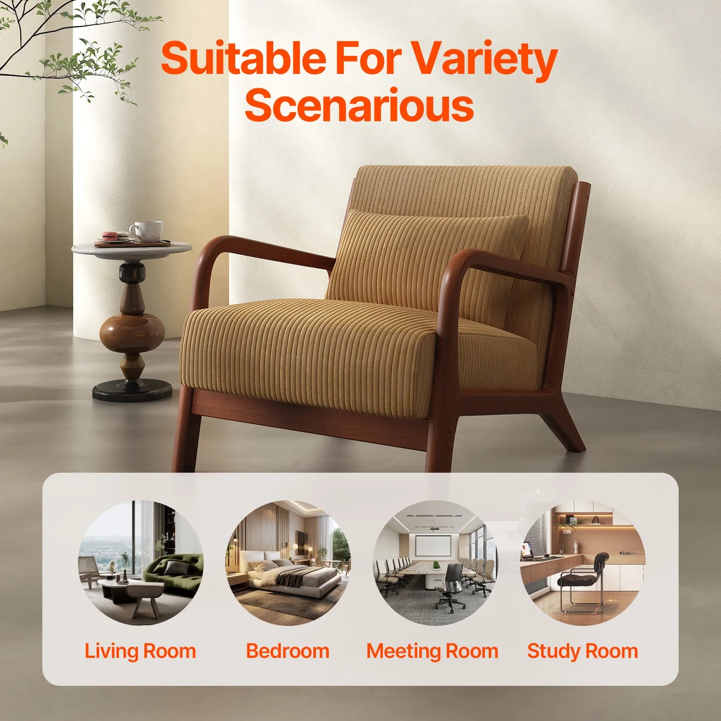 Bedro Mid Century Modern Accent Chair With Solid Wood Frame