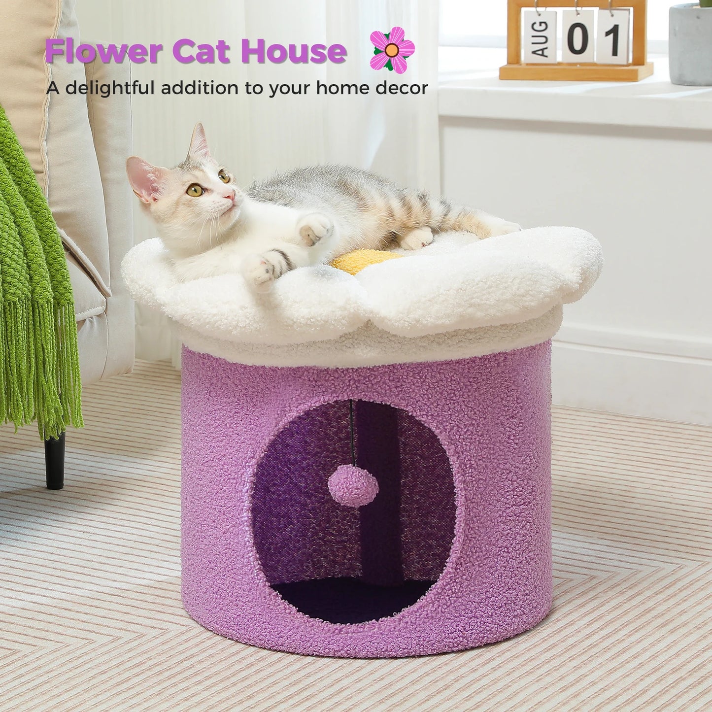 Indoor Cat House With Removable Flower Bed Cave Hideaway