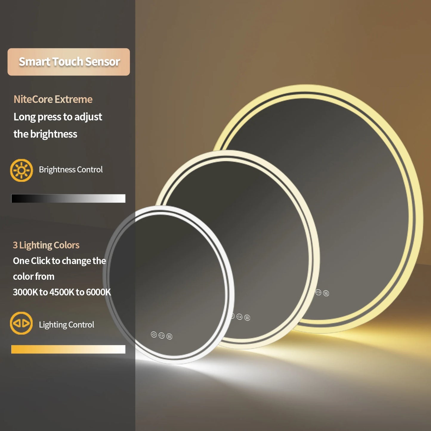 Circle LED Backlit Bathroom Mirror Anti Fog Dimmable