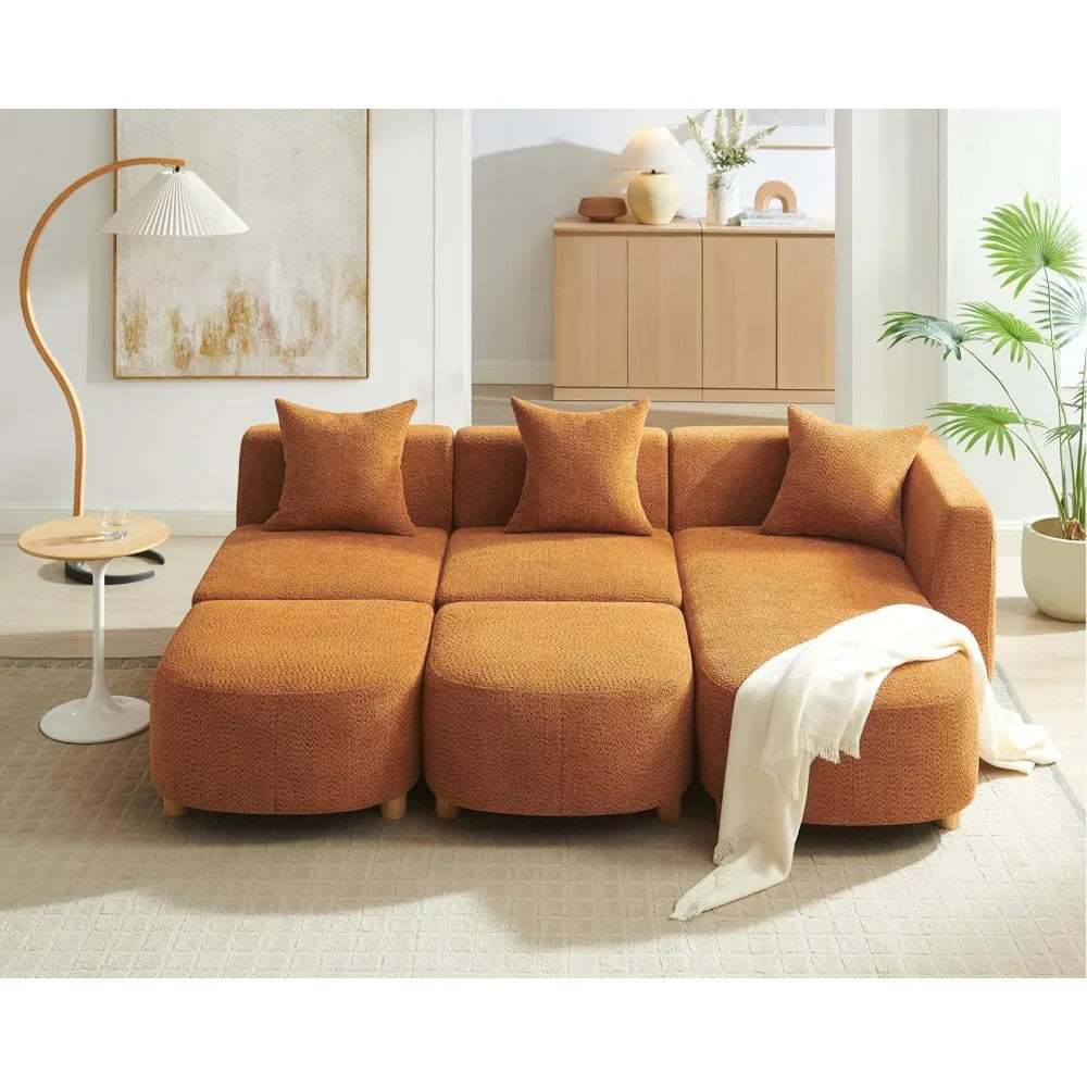 Modular Convertible Sectional Sofa With Ottoman Boucle Cloud Couch
