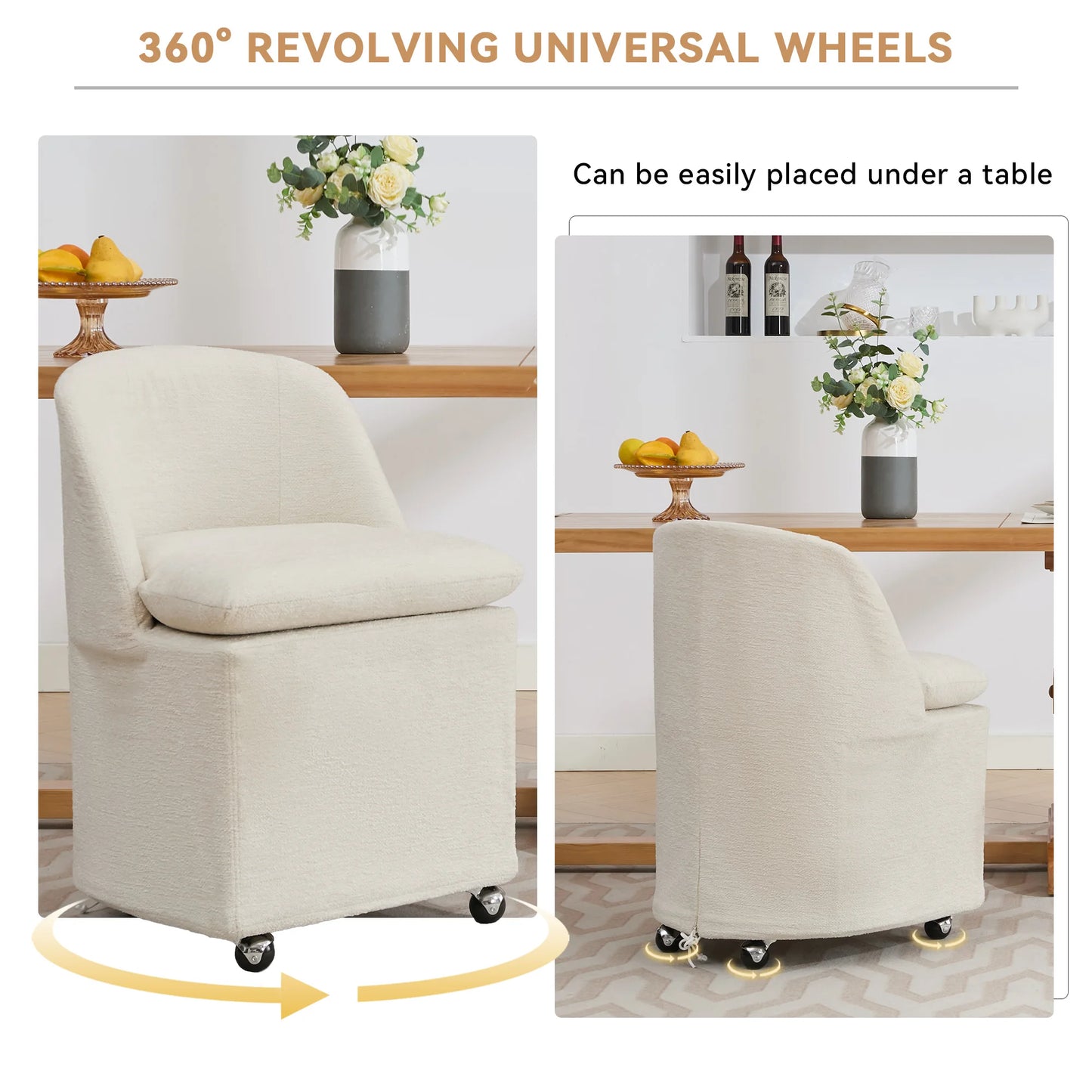 Wavesloop Chenille Dining Chairs Set With Universal Wheels
