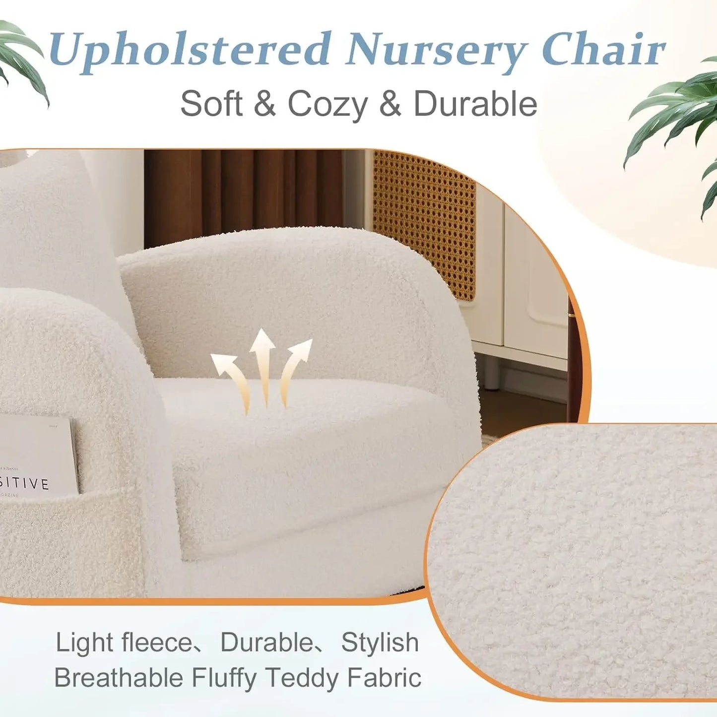 Teddy Fleece Nursery Glider Chair With Boucle Upholstery Side Pockets
