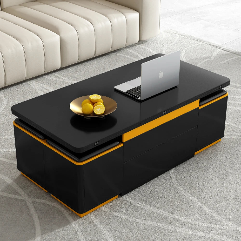 U-Can Lift Top Coffee Table With Four Storage Stools Foldable