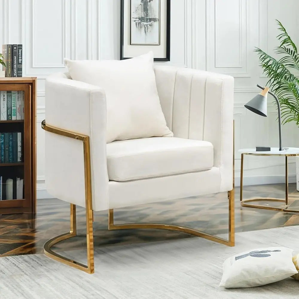 Mid Century Velvet Accent Chair With Barrel Arms Gold Legs