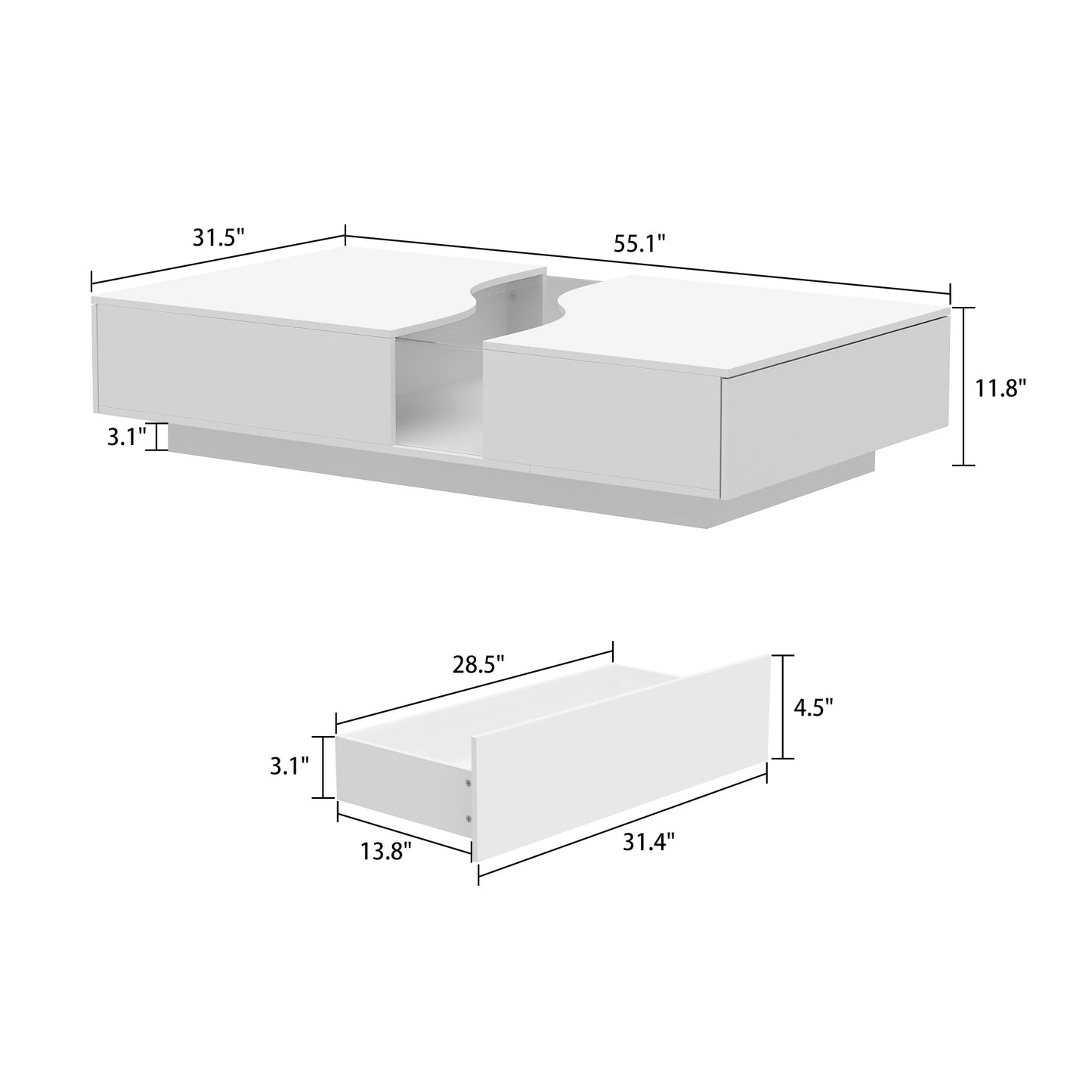 FUFU GAGA Modern Coffee Table With 2 Drawers And LED