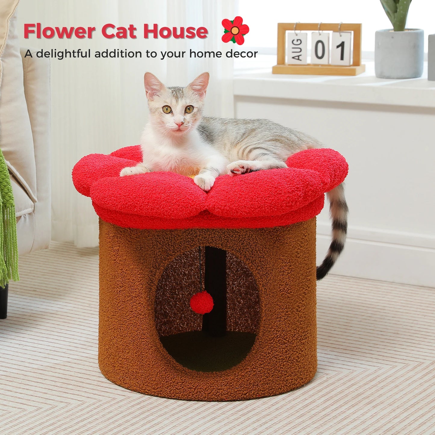 Indoor Cat House With Removable Flower Bed Cave Hideaway