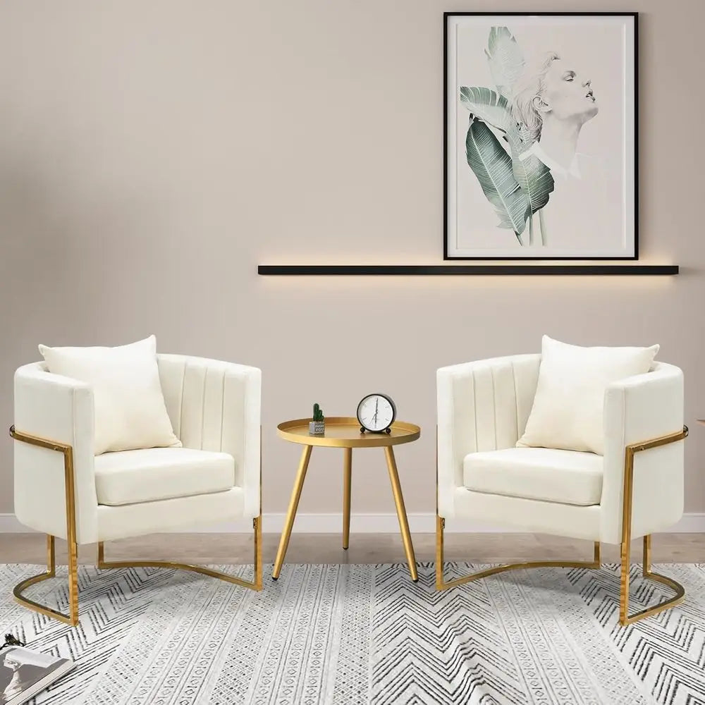 Mid Century Velvet Accent Chair With Barrel Arms Gold Legs