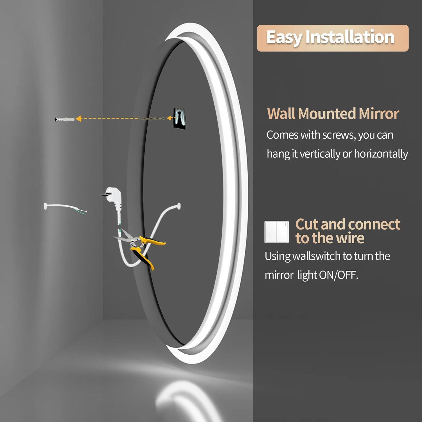 Circle LED Backlit Bathroom Mirror Anti Fog Dimmable