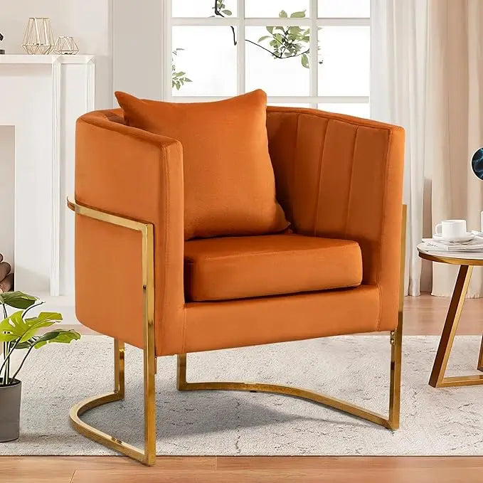 Mid Century Velvet Accent Chair With Barrel Arms Gold Legs