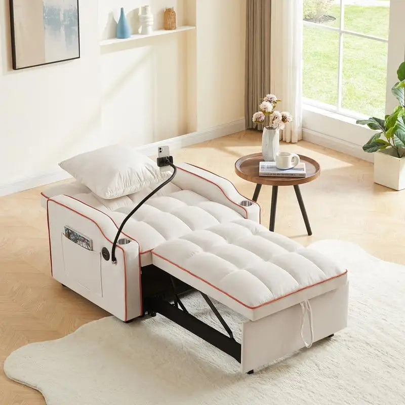 Convertible Sleeper Chair Sofa Bed With Adjustable Pullout Storage