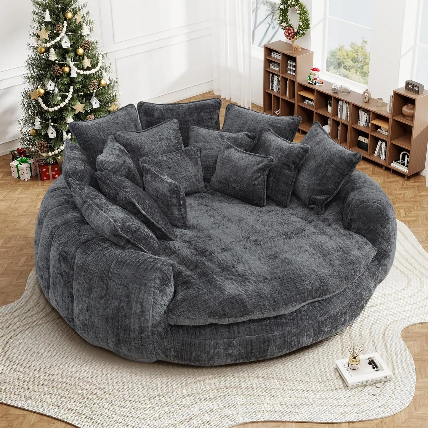 Sofa Bed With Chaise Lounge Chenille Upholstered Modern Couch