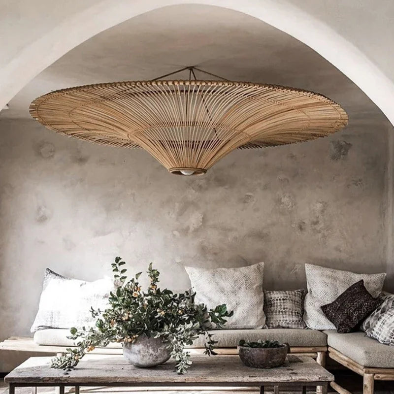 Vintage LED Pendant Light Nordic Umbrella Rattan Lamp