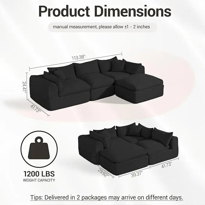 Cloud Modular Sectional Sofa With Ottoman And Deep Fluffy Seat