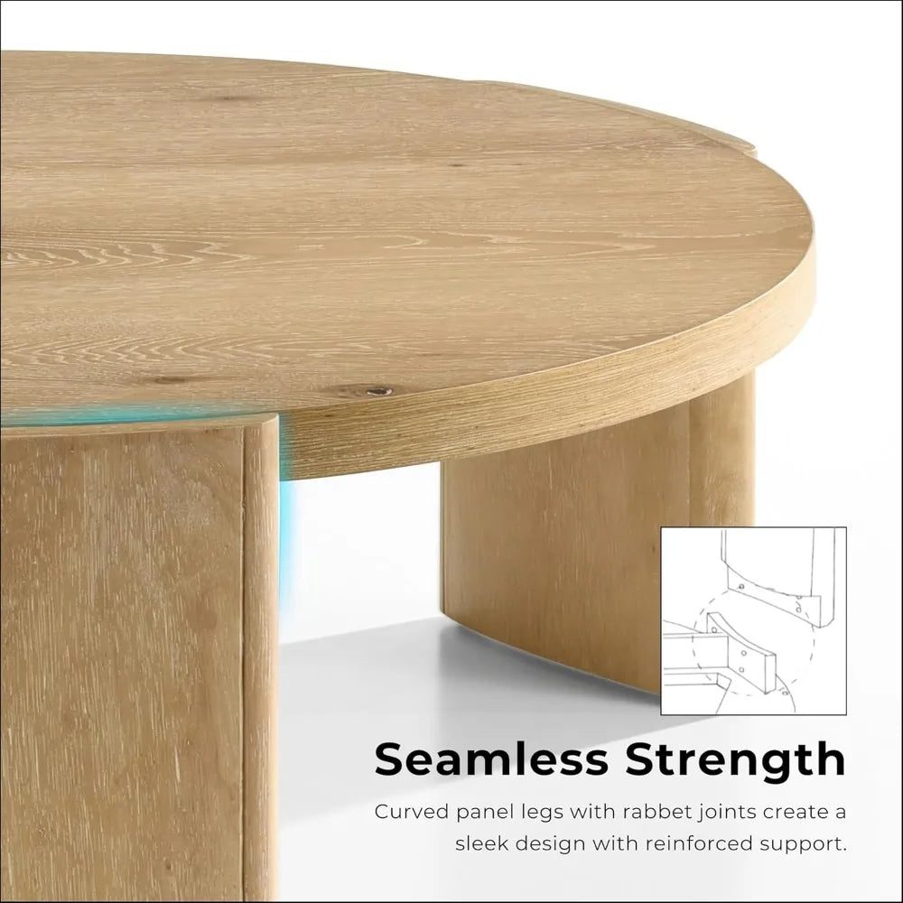 Carys Modern Solid Wood Round Coffee Table With Plinth Base