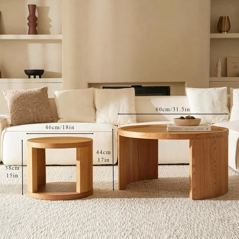 Round Nesting Coffee Tables Wood Look Finish Space Saving