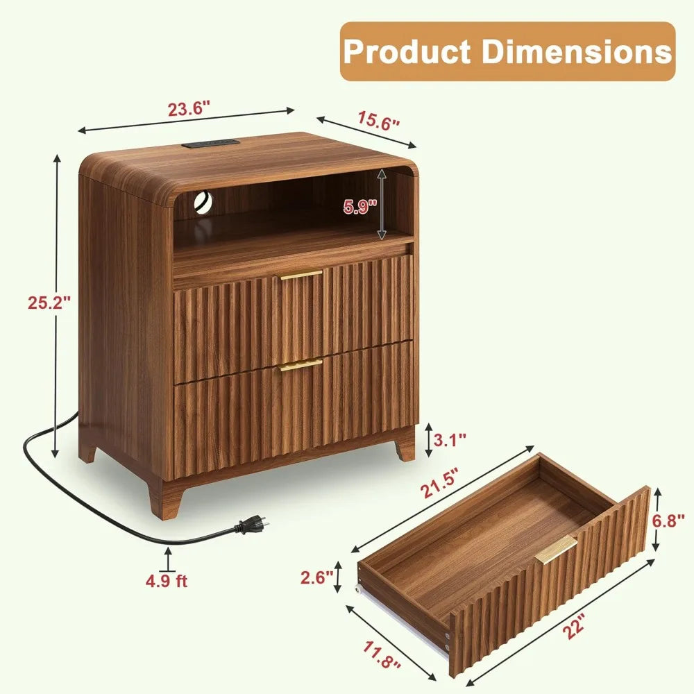 Nightstand With Charging Station And Open Storage Cabinet Modern Moroccan Design