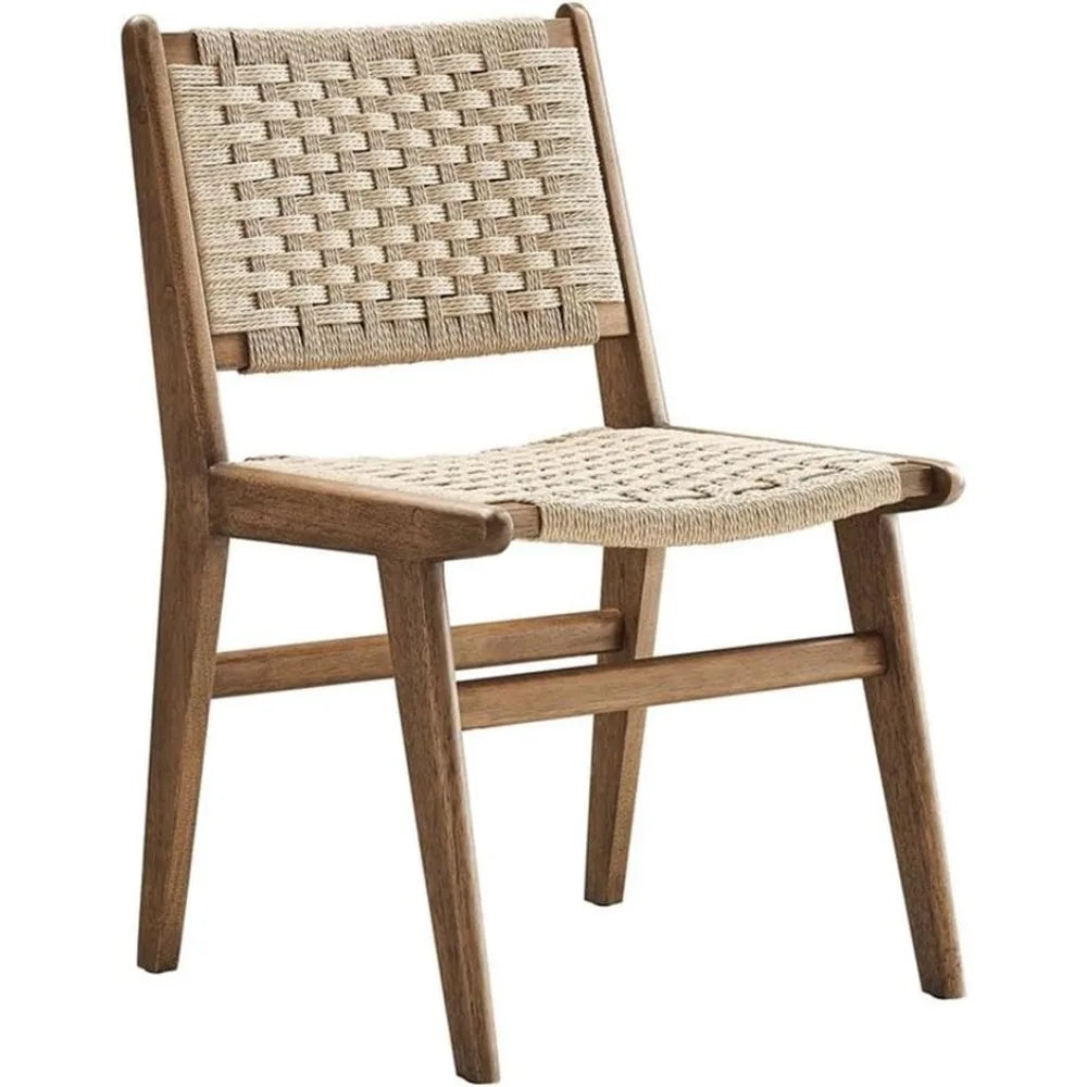 Saoirse Woven Rope Wood Dining Side Chair With Fabric Seat