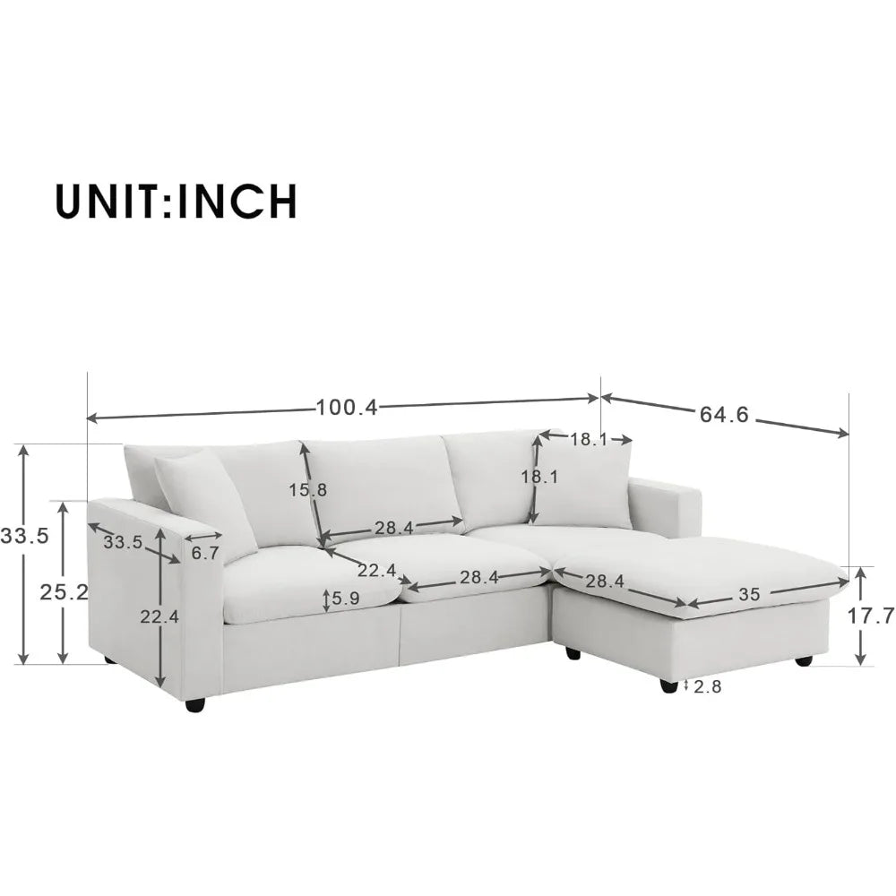 Cloud Couch L Shaped Sectional With Convertible Ottoman And Pillows
