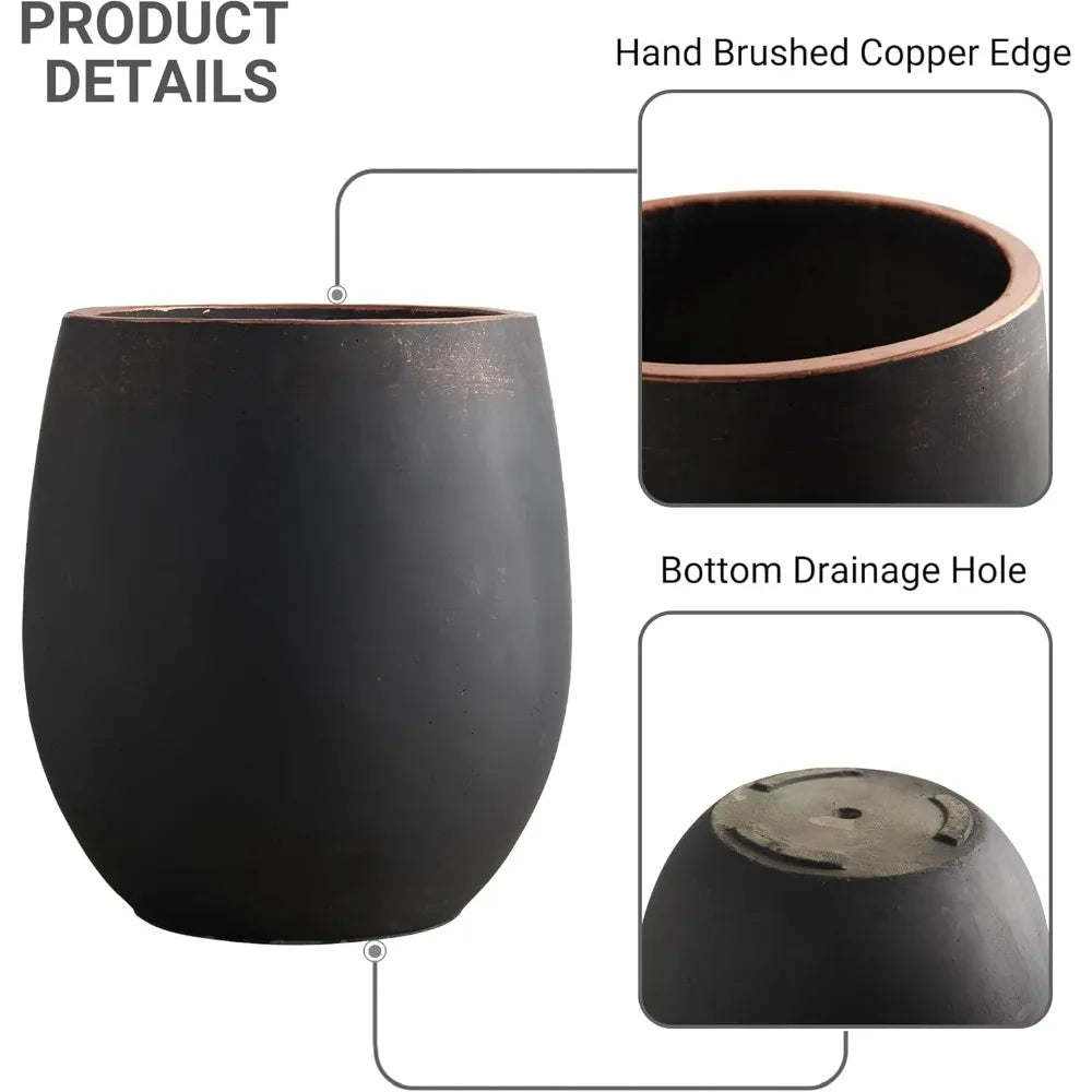 Dia Round Concrete Planter Set Of 3 Outdoor Flower Pots With Drainage Holes For Garden Decor