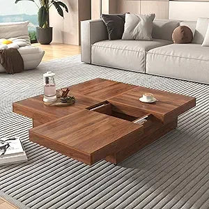 Modern Marble Veneer Coffee Table With Sliding Top Storage