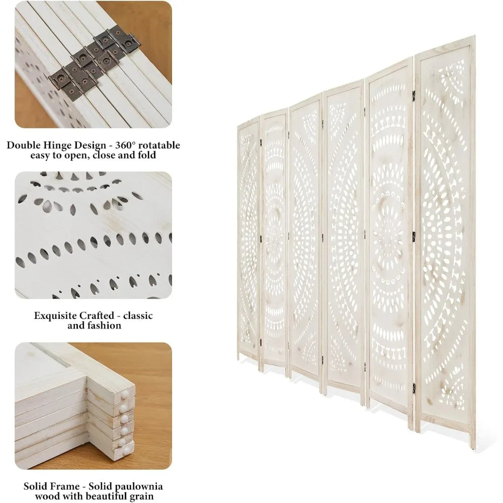 Bohemian Paulownia Wood Room Divider Folding Screen For Home Office Garden