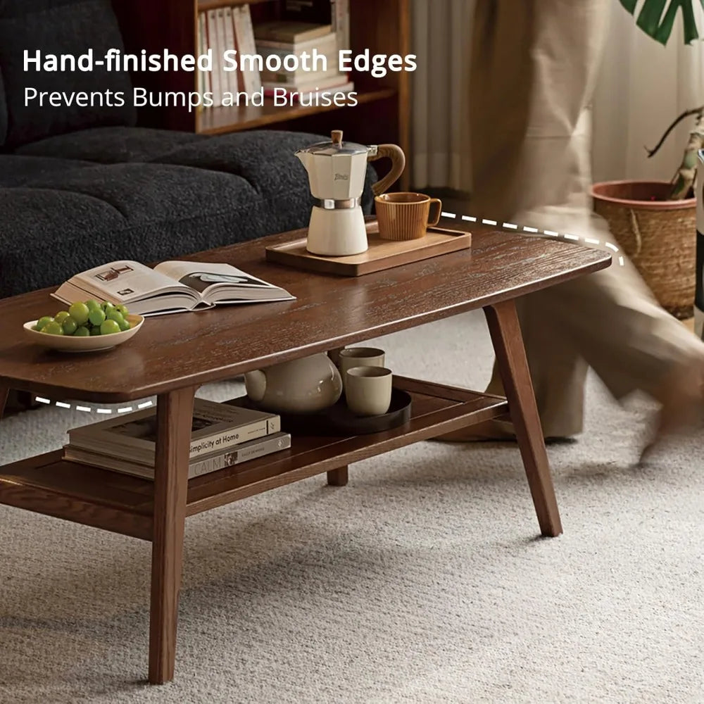 Oak Wood Coffee Table 2 Tier Modern Center Living Room