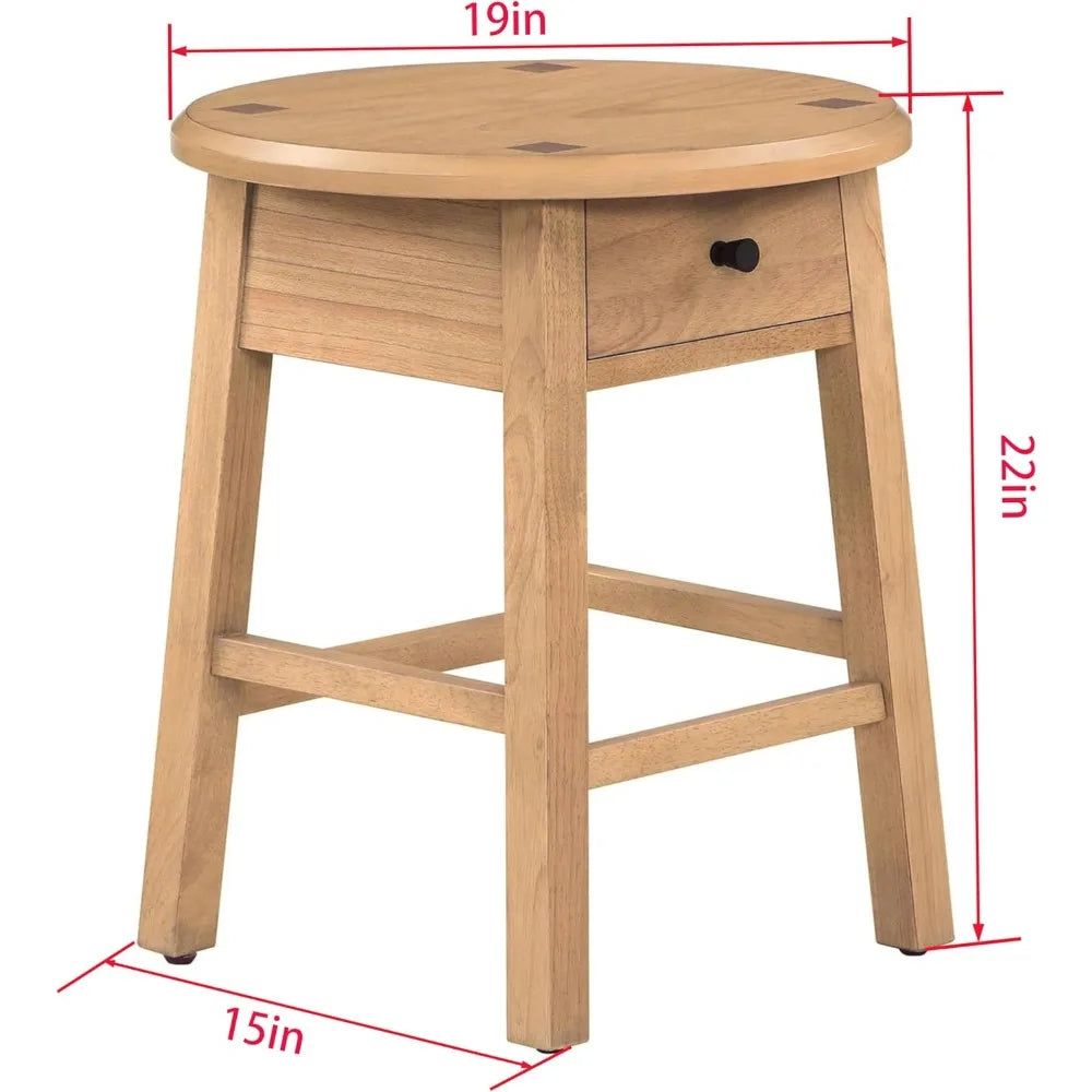 Rubberwood End Table With Drawer Round Accent For Living Room