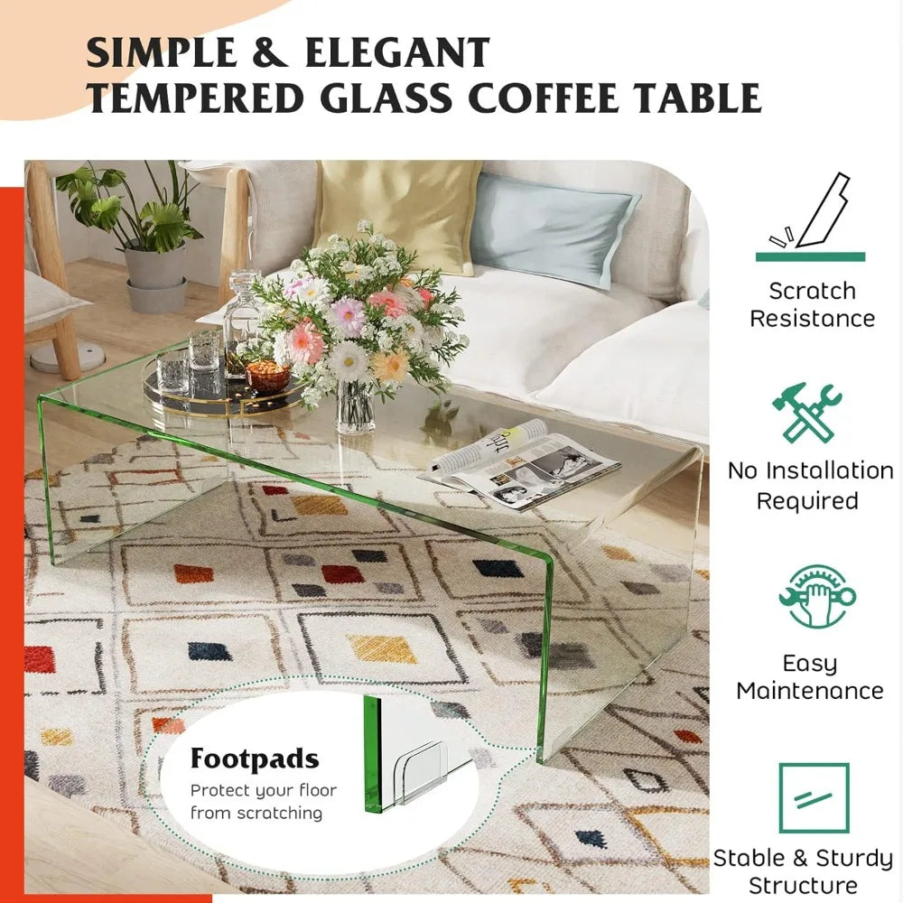 Glass Coffee Table Clear Tempered Glass Modern End Table