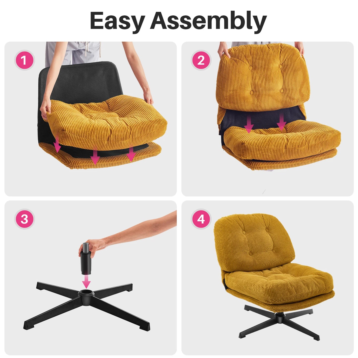 Corduroy Upholstered Swivel Lounge Chair With Footrest