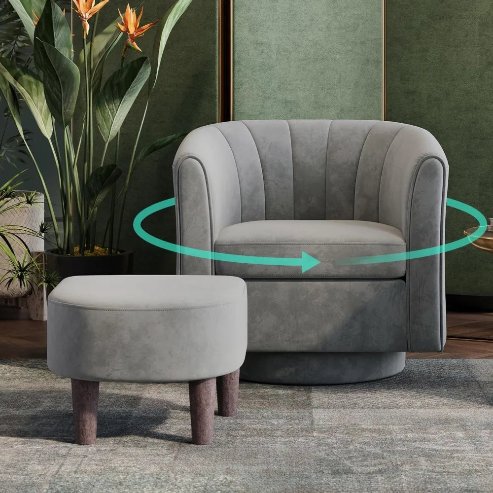 Velvet Swivel Accent Chair And Ottoman Set With Foot Rest