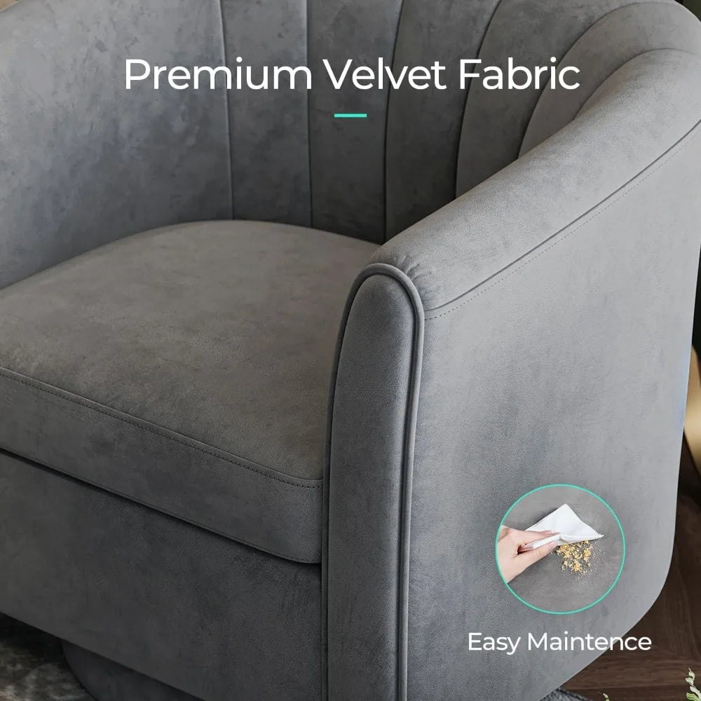Velvet Swivel Accent Chair And Ottoman Set With Foot Rest