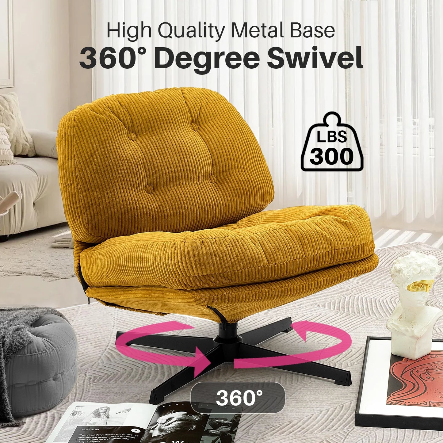 Corduroy Upholstered Swivel Lounge Chair With Footrest