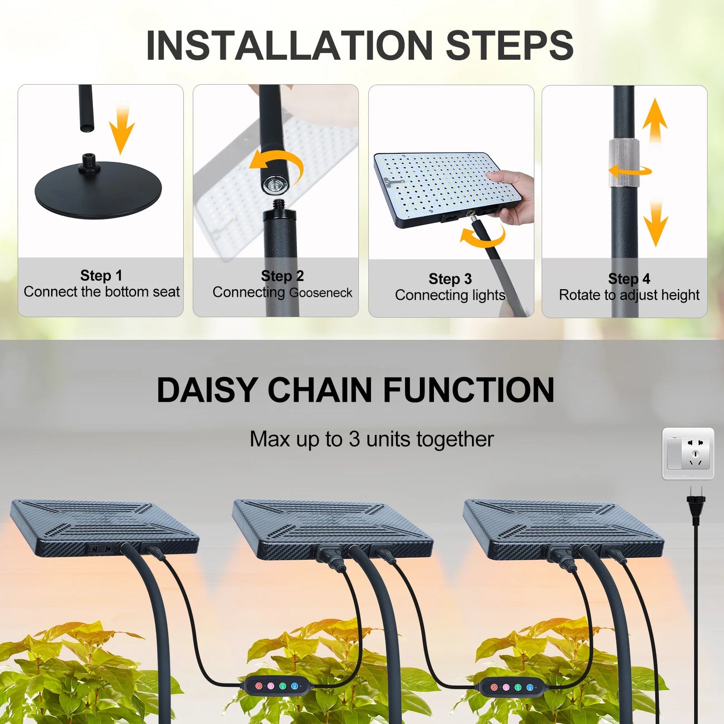 FECiDA Full Spectrum Desk Grow Light With Timer Daisy Chain
