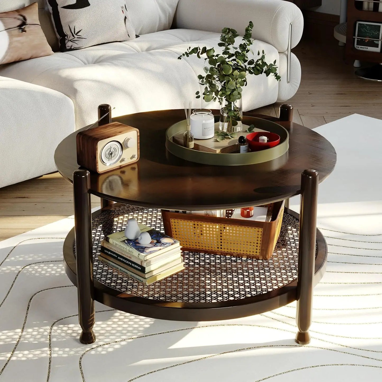 Rattan Coffee Table With Solid Wood Top
