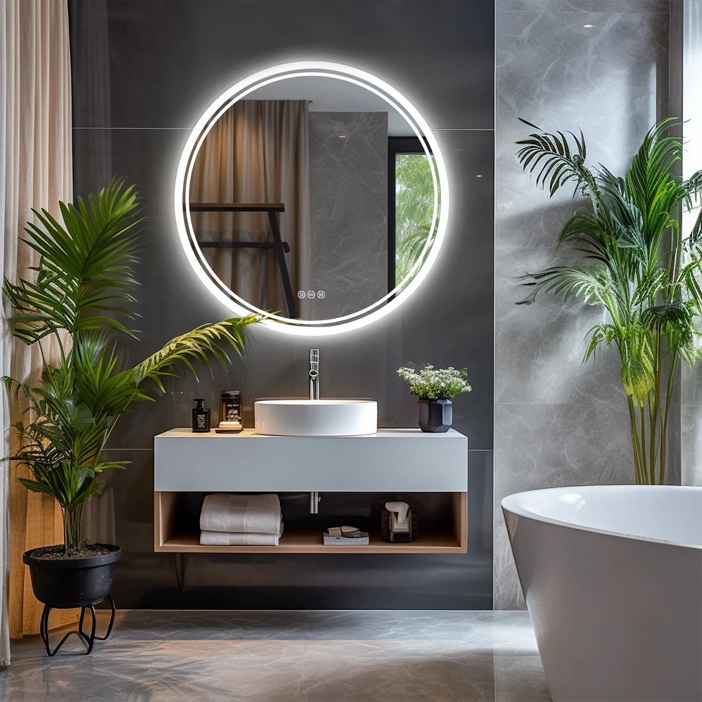 Circle LED Backlit Bathroom Mirror Anti Fog Dimmable
