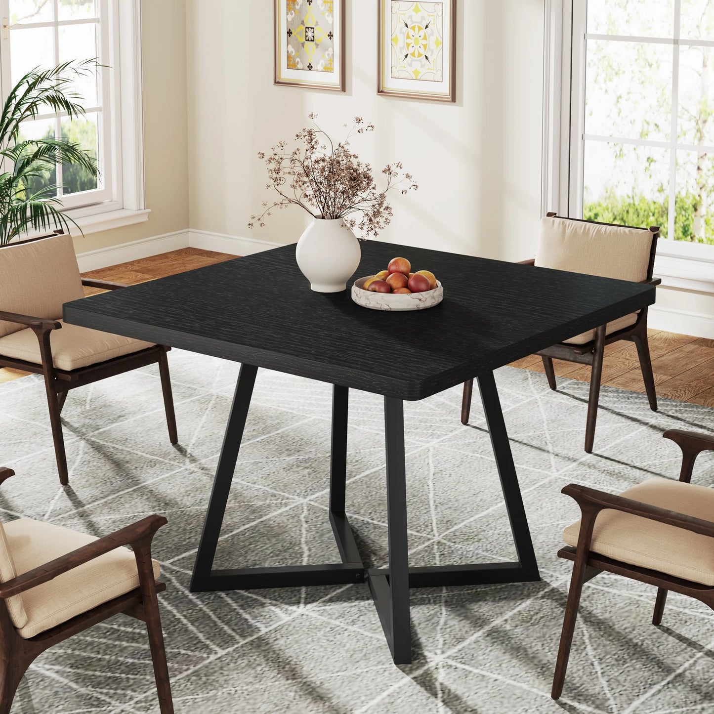 Tribesigns Industrial Wood Square Dining Table Metal Base
