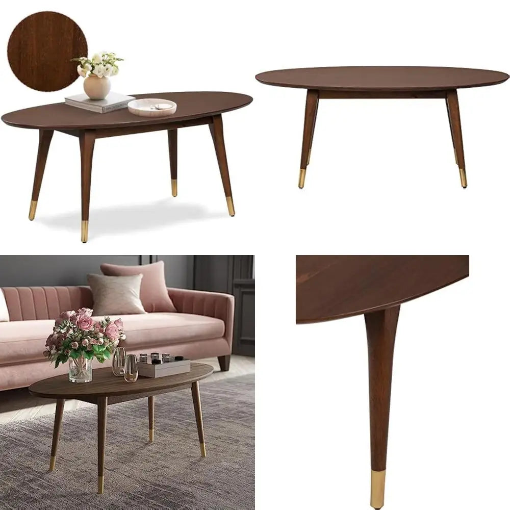 Mid Century Modern Oval Coffee Table With Brass Feet