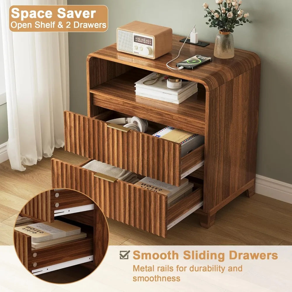 Nightstand With Charging Station And Open Storage Cabinet Modern Moroccan Design