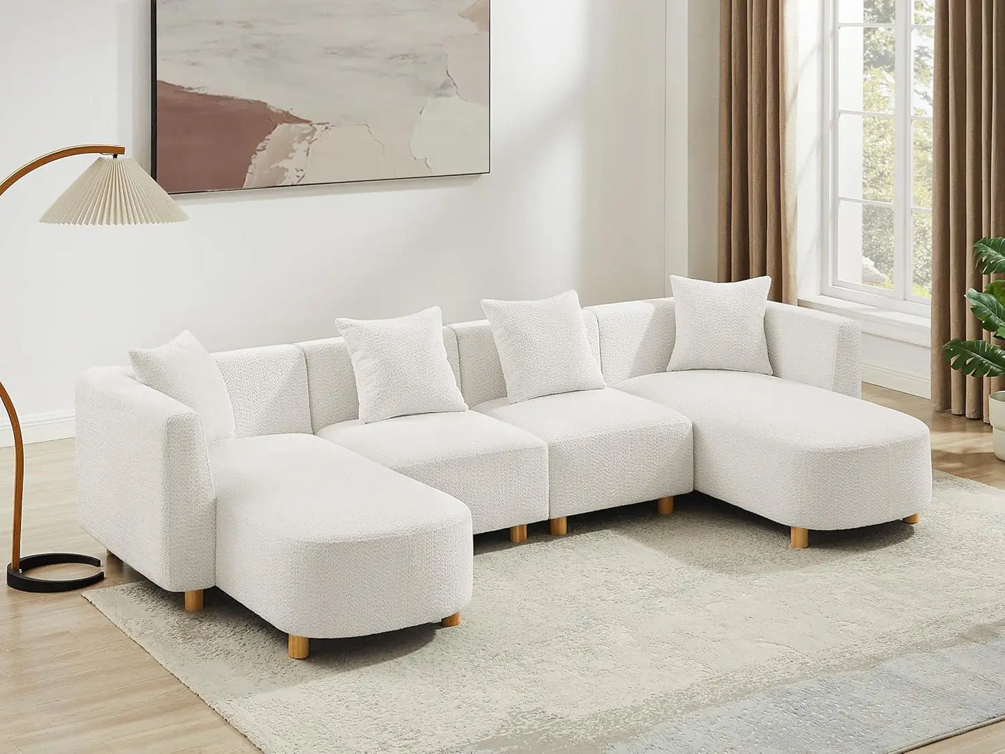 Modular Convertible Sectional Sofa With Ottoman Boucle Cloud Couch