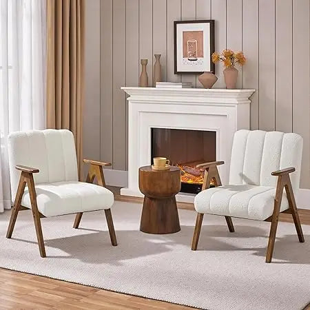 Boucle Fabric Mid Century Accent Chairs Modern Upholstered
